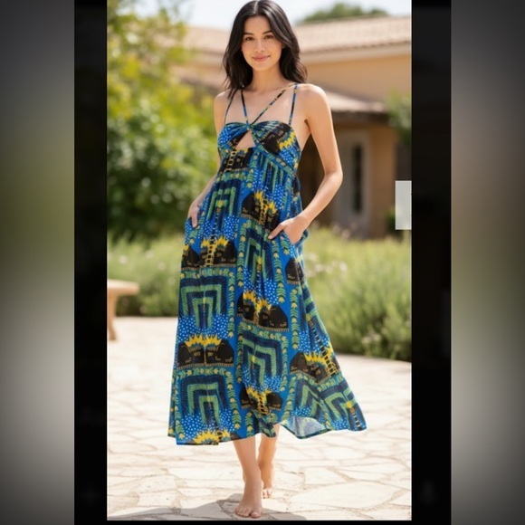 Anthropologie Dresses & Skirts - Anthropologie Blue and Yellow Geometric Midi Dress Size # XS